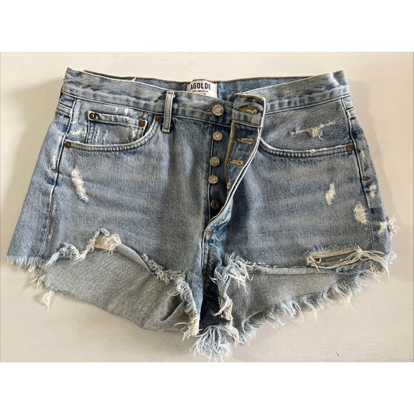 Agolde Denim Jean Shorts Women's 29 Button Fly Distressed Frayed 2” Inseam - Picture 1 of 7